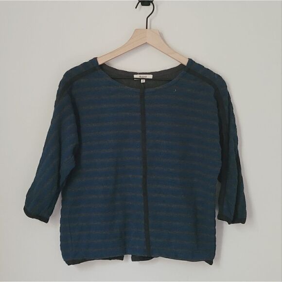 Madewell Striped Back Zip Pullover Sweater in Blue Size  Extra Small - Picture 2 of 8